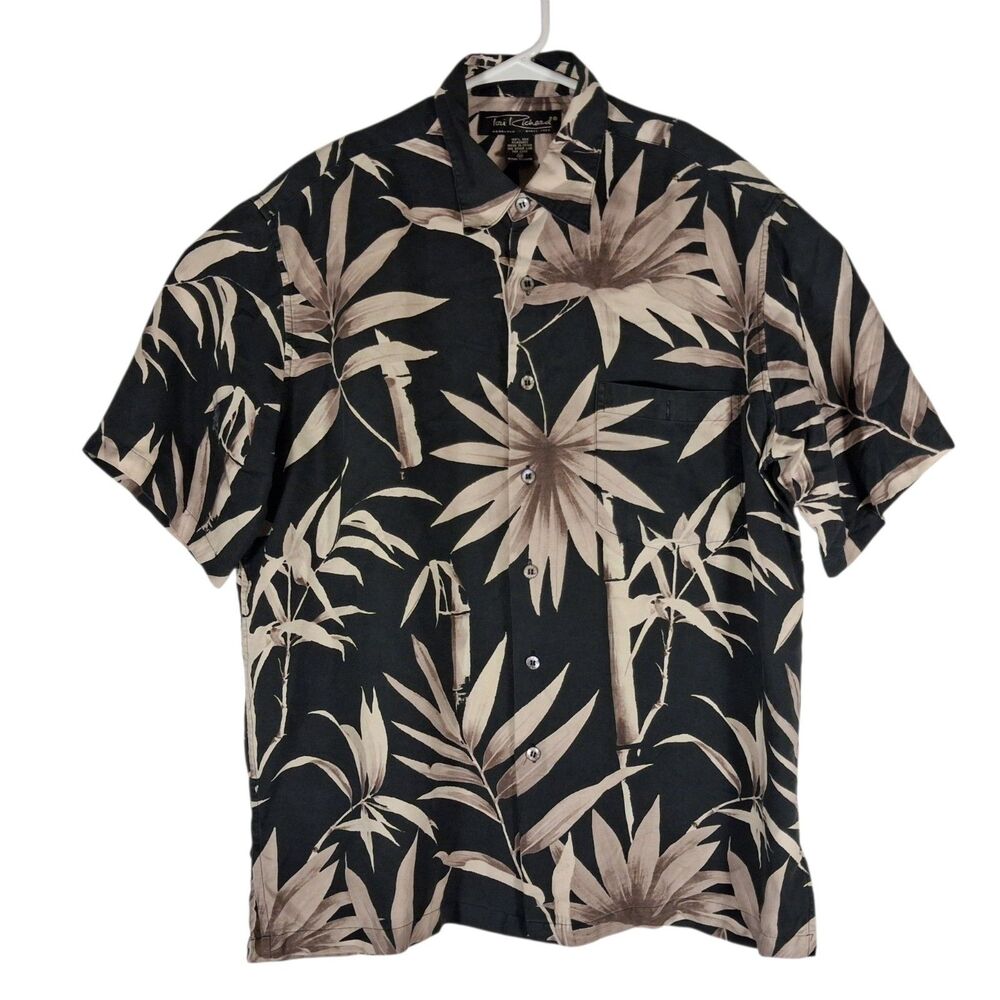 Tori Richard hawaiian shirt mens M Medium black silk all over floral short sl